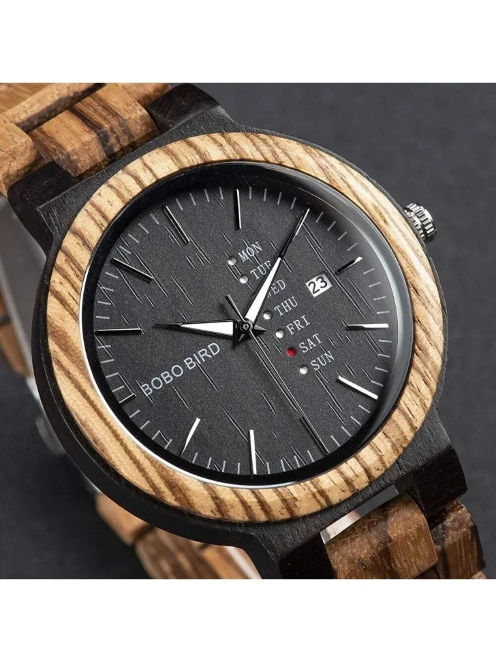 Mens Brown Black Multi-Functional Quartz Lightweight Handmade Wrist Wooden Watch
